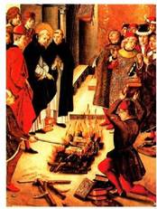 Liburuak erretzen Pedro Berrugueteren koadro batean.<br><br>